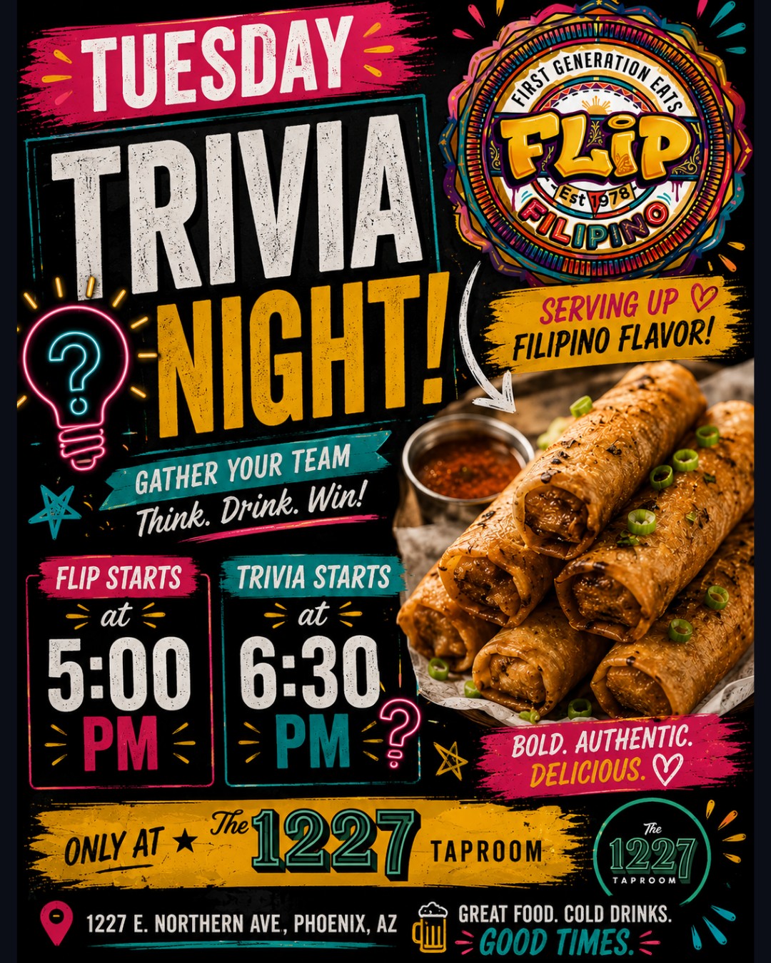 Flip Filipino & Trivia event flyer